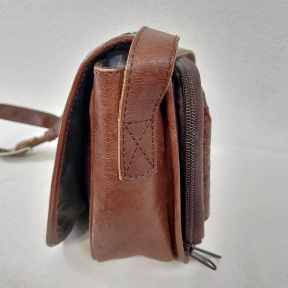 Leaders In Leather Vntg Tooled Leather Pony Hair Flap Messenger Crossbody Bag - Picture 5 of 16